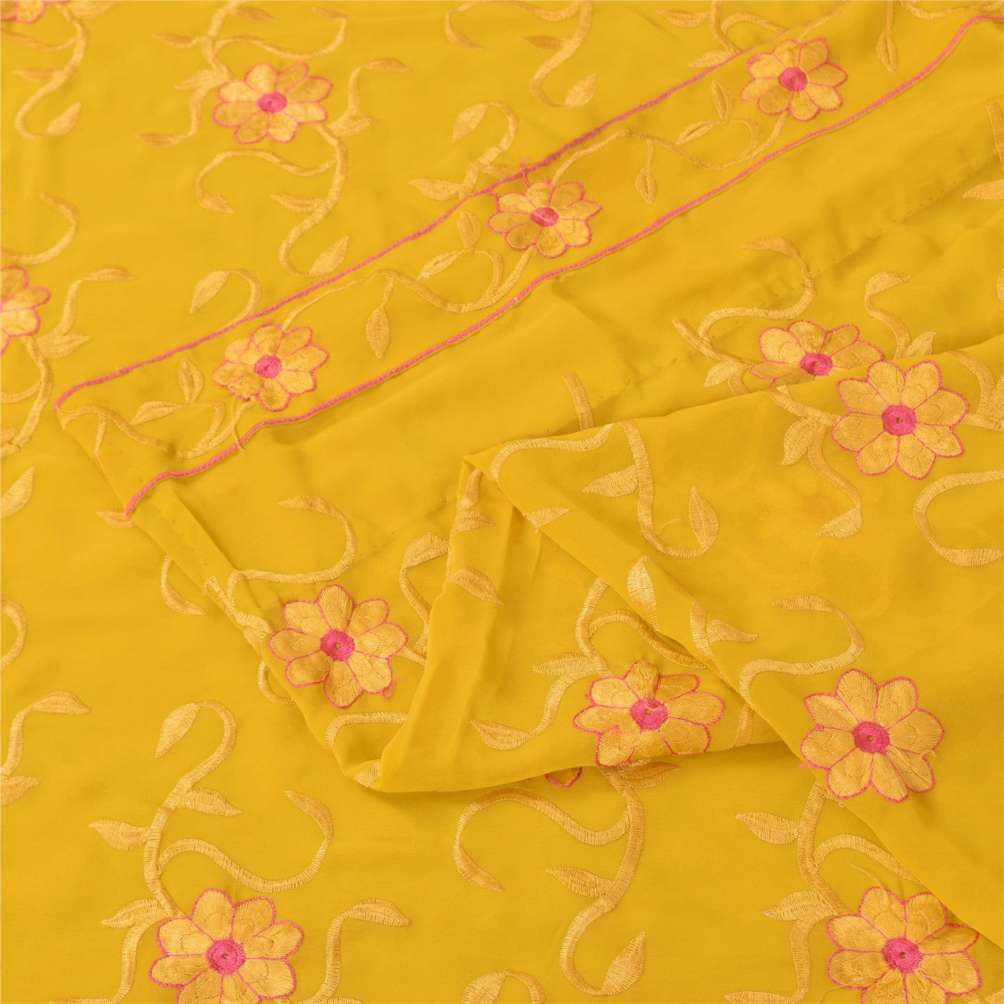 Sanskriti Vintage Indian Yellow Sarees Georgette Embroidered Fabric Premium Sari