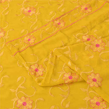 Sanskriti Vintage Indian Yellow Sarees Georgette Embroidered Fabric Premium Sari