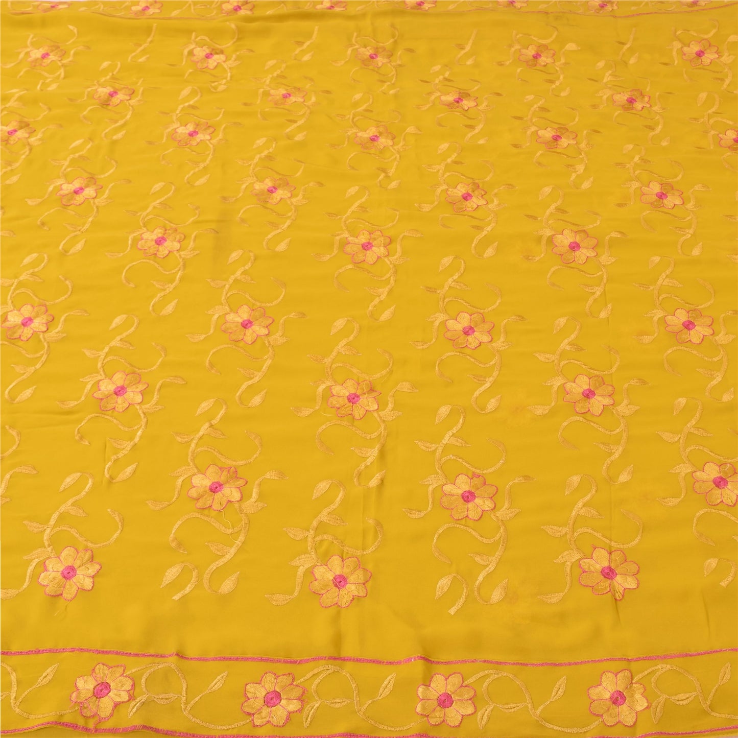 Sanskriti Vintage Indian Yellow Sarees Georgette Embroidered Fabric Premium Sari