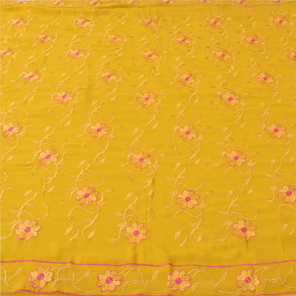 Sanskriti Vintage Indian Yellow Sarees Georgette Embroidered Fabric Premium Sari