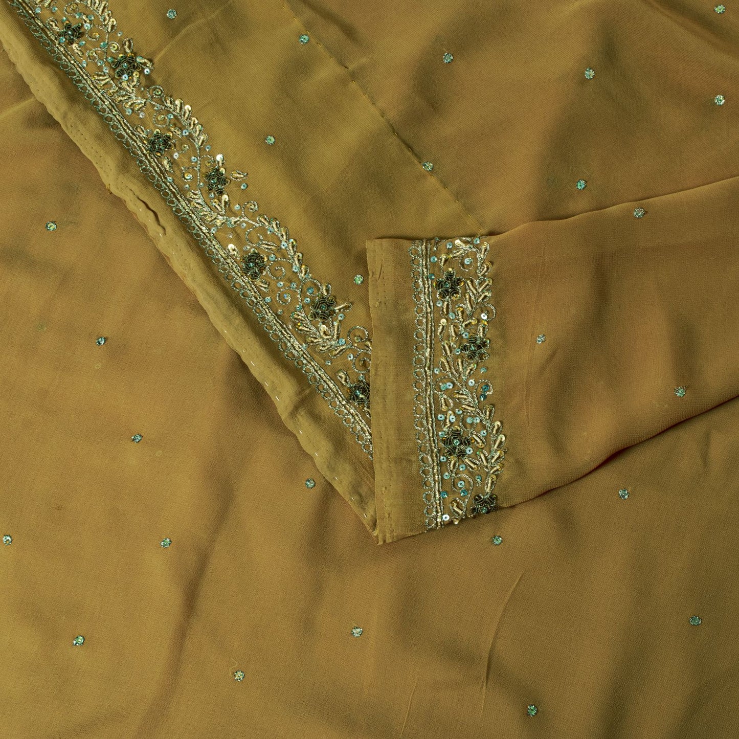 Sanskriti Vintage Saree Yellow Georgette Sari Hand Embroidered Dabka 6YD Fabric