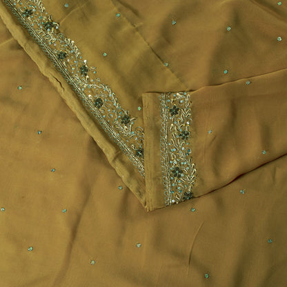Sanskriti Vintage Saree Yellow Georgette Sari Hand Embroidered Dabka 6YD Fabric