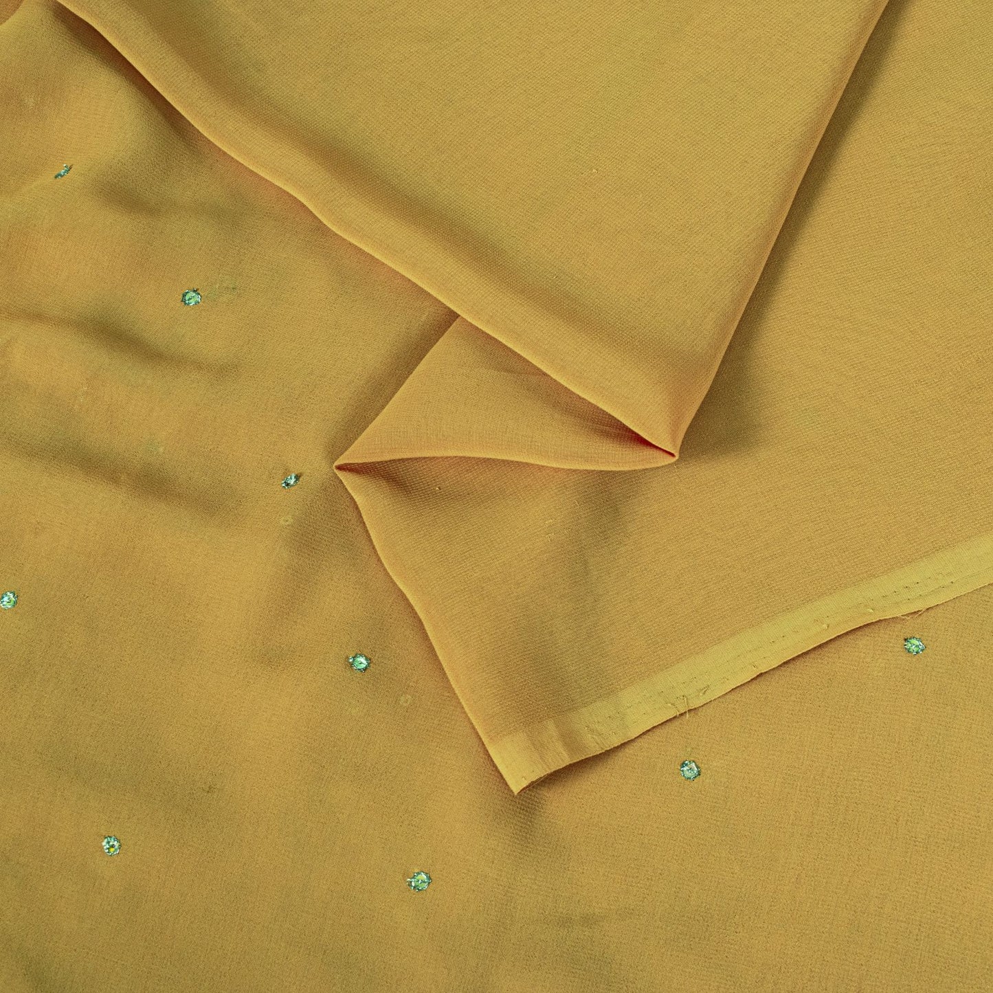 Sanskriti Vintage Saree Yellow Georgette Sari Hand Embroidered Dabka 6YD Fabric