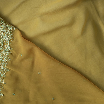 Sanskriti Vintage Saree Yellow Georgette Sari Hand Embroidered Dabka 6YD Fabric