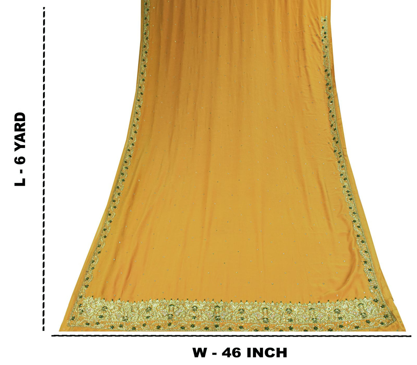 Sanskriti Vintage Saree Yellow Georgette Sari Hand Embroidered Dabka 6YD Fabric
