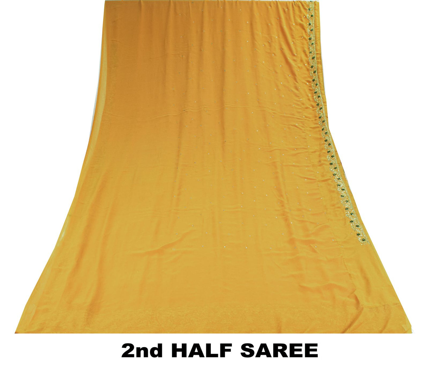Sanskriti Vintage Saree Yellow Georgette Sari Hand Embroidered Dabka 6YD Fabric