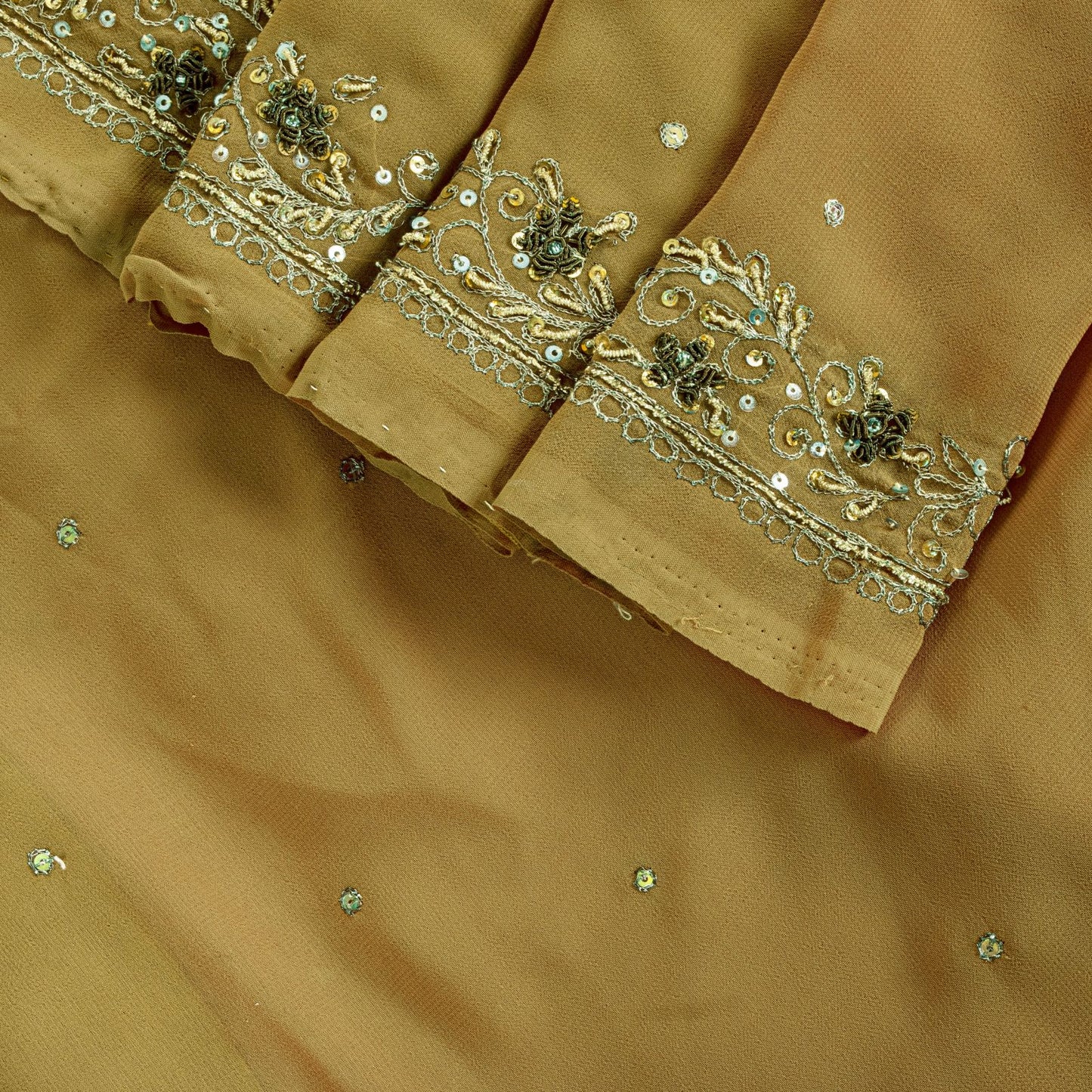 Sanskriti Vintage Saree Yellow Georgette Sari Hand Embroidered Dabka 6YD Fabric