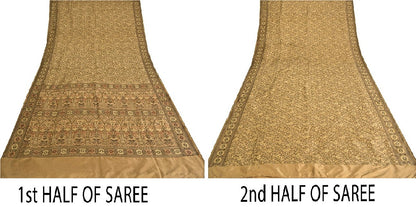 Sanskriti Vintage Indian Saree 100% Pure Silk Brown Woven Cultural Sustainable Fabric Sari