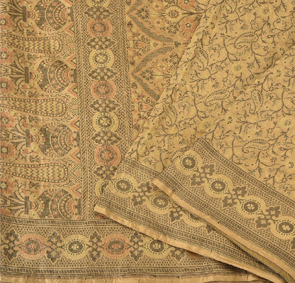 Sanskriti Vintage Indian Saree 100% Pure Silk Brown Woven Cultural Sustainable Fabric Sari