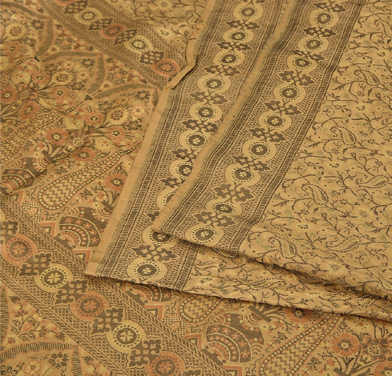 Sanskriti Vintage Indian Saree 100% Pure Silk Brown Woven Cultural Sustainable Fabric Sari