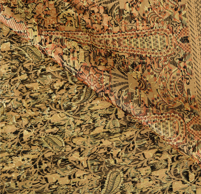 Sanskriti Vintage Indian Saree 100% Pure Silk Brown Woven Cultural Sustainable Fabric Sari