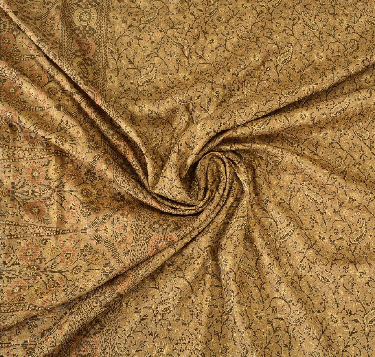 Sanskriti Vintage Indian Saree 100% Pure Silk Brown Woven Cultural Sustainable Fabric Sari