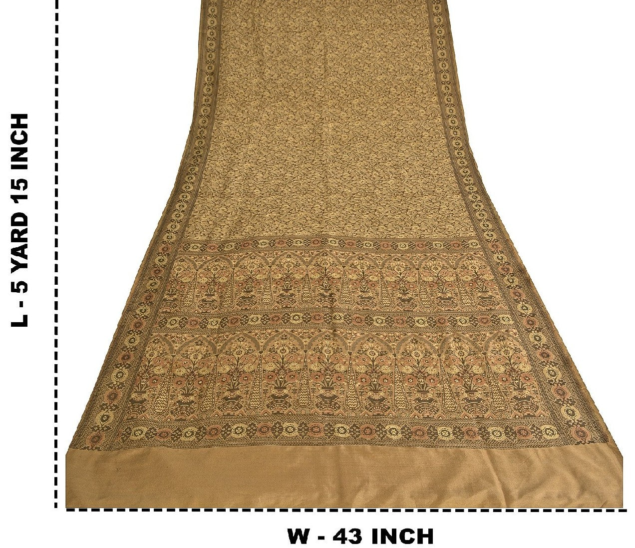 Sanskriti Vintage Indian Saree 100% Pure Silk Brown Woven Cultural Sustainable Fabric Sari