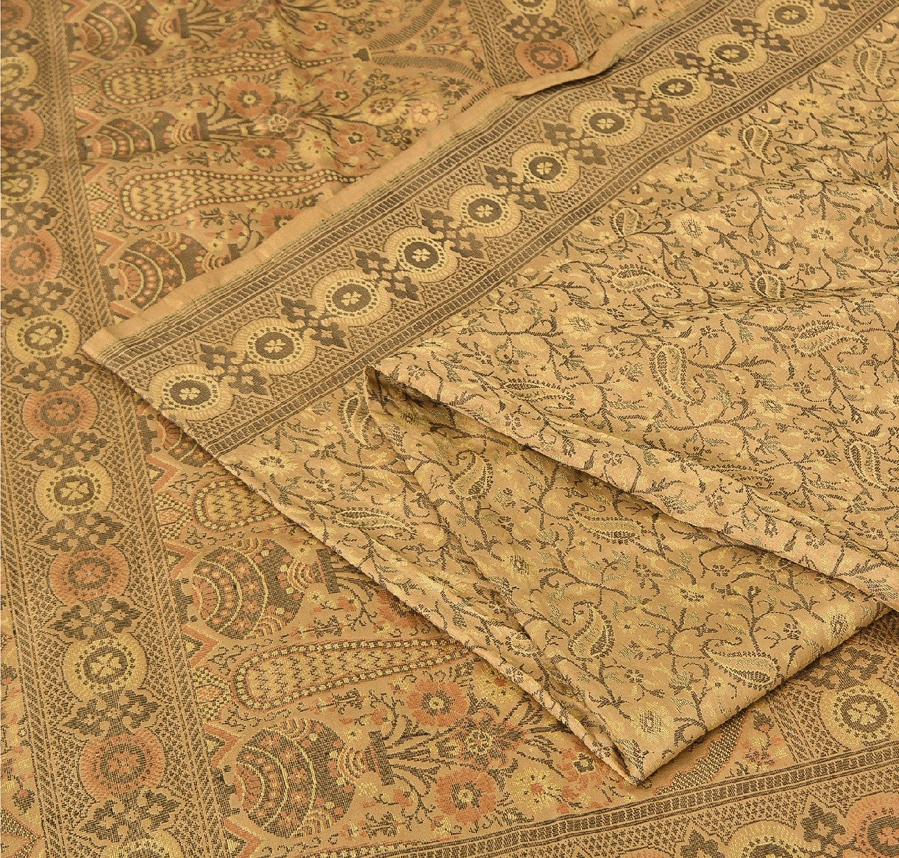Sanskriti Vintage Indian Saree 100% Pure Silk Brown Woven Cultural Sustainable Fabric Sari