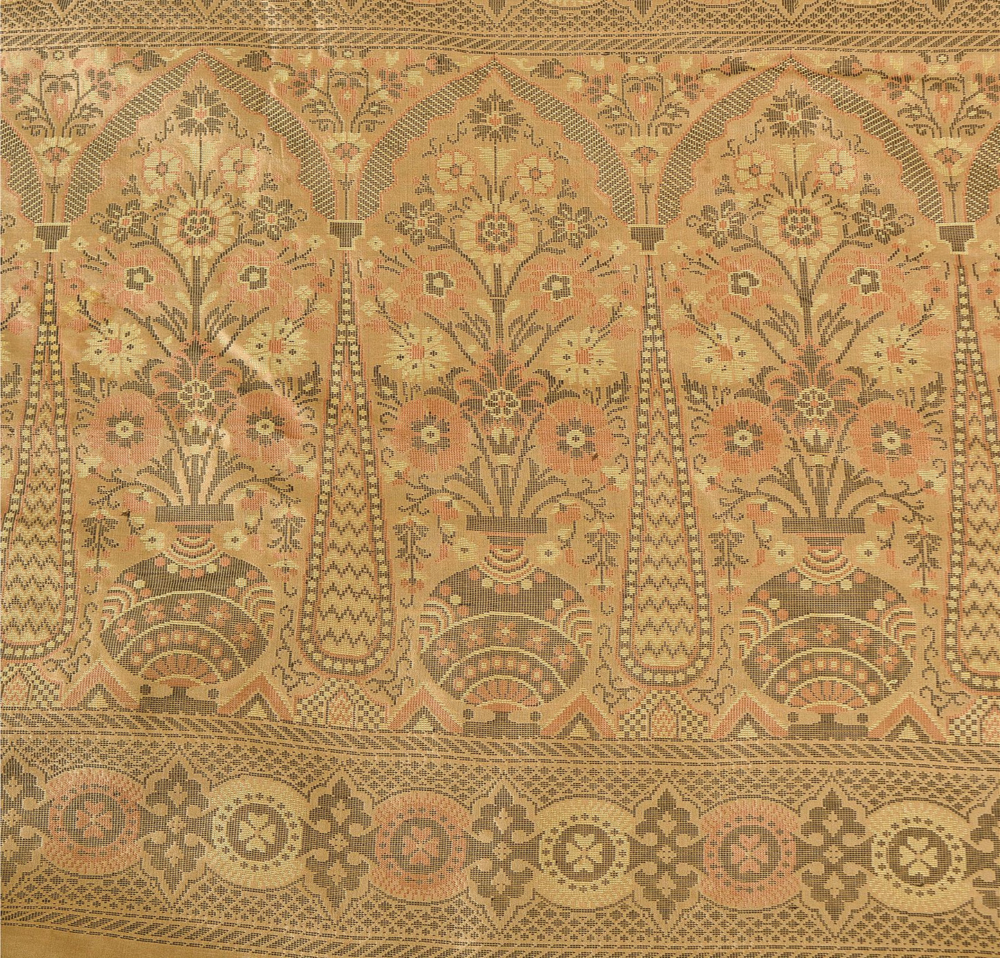 Sanskriti Vintage Indian Saree 100% Pure Silk Brown Woven Cultural Sustainable Fabric Sari