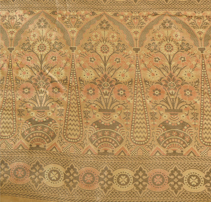 Sanskriti Vintage Indian Saree 100% Pure Silk Brown Woven Cultural Sustainable Fabric Sari