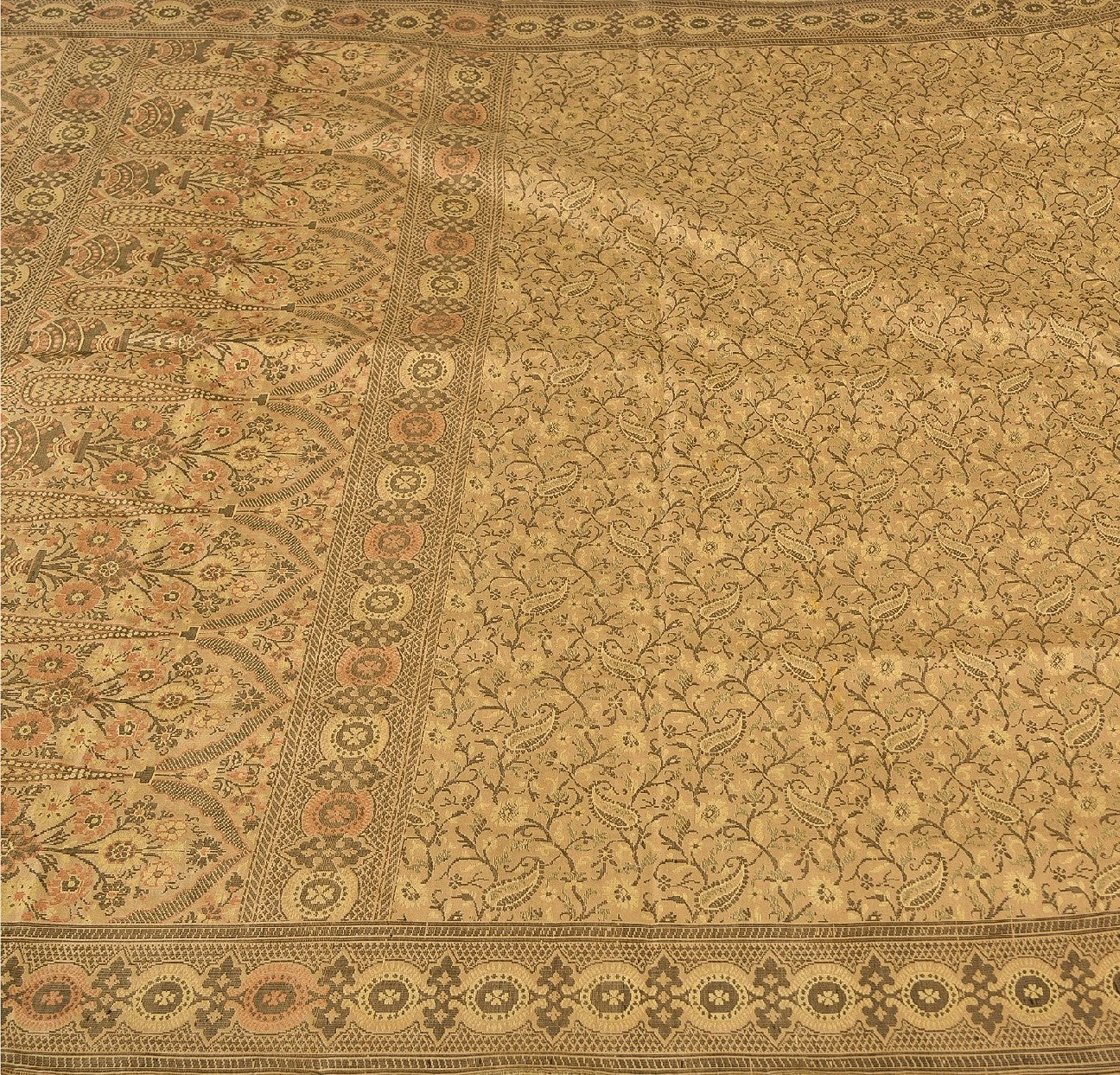 Sanskriti Vintage Indian Saree 100% Pure Silk Brown Woven Cultural Sustainable Fabric Sari