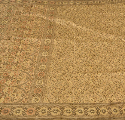 Sanskriti Vintage Indian Saree 100% Pure Silk Brown Woven Cultural Sustainable Fabric Sari