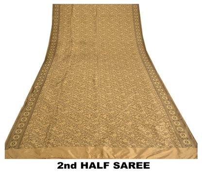 Sanskriti Vintage Indian Saree 100% Pure Silk Brown Woven Cultural Sustainable Fabric Sari