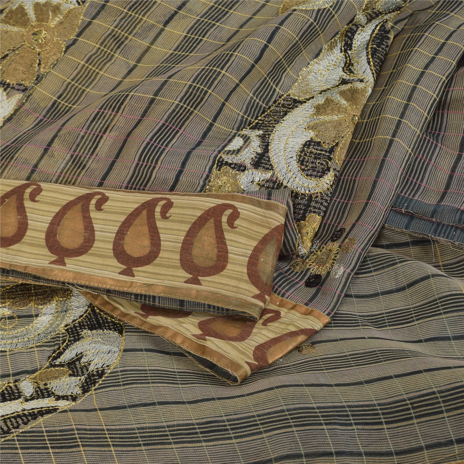 Sanskriti Vintage Cream Sarees cotton Silk Embroidered Woven Sari Ethnic Fabric