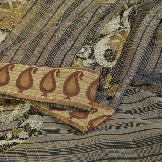 Sanskriti Vintage Cream Sarees cotton Silk Embroidered Woven Sari Ethnic Fabric