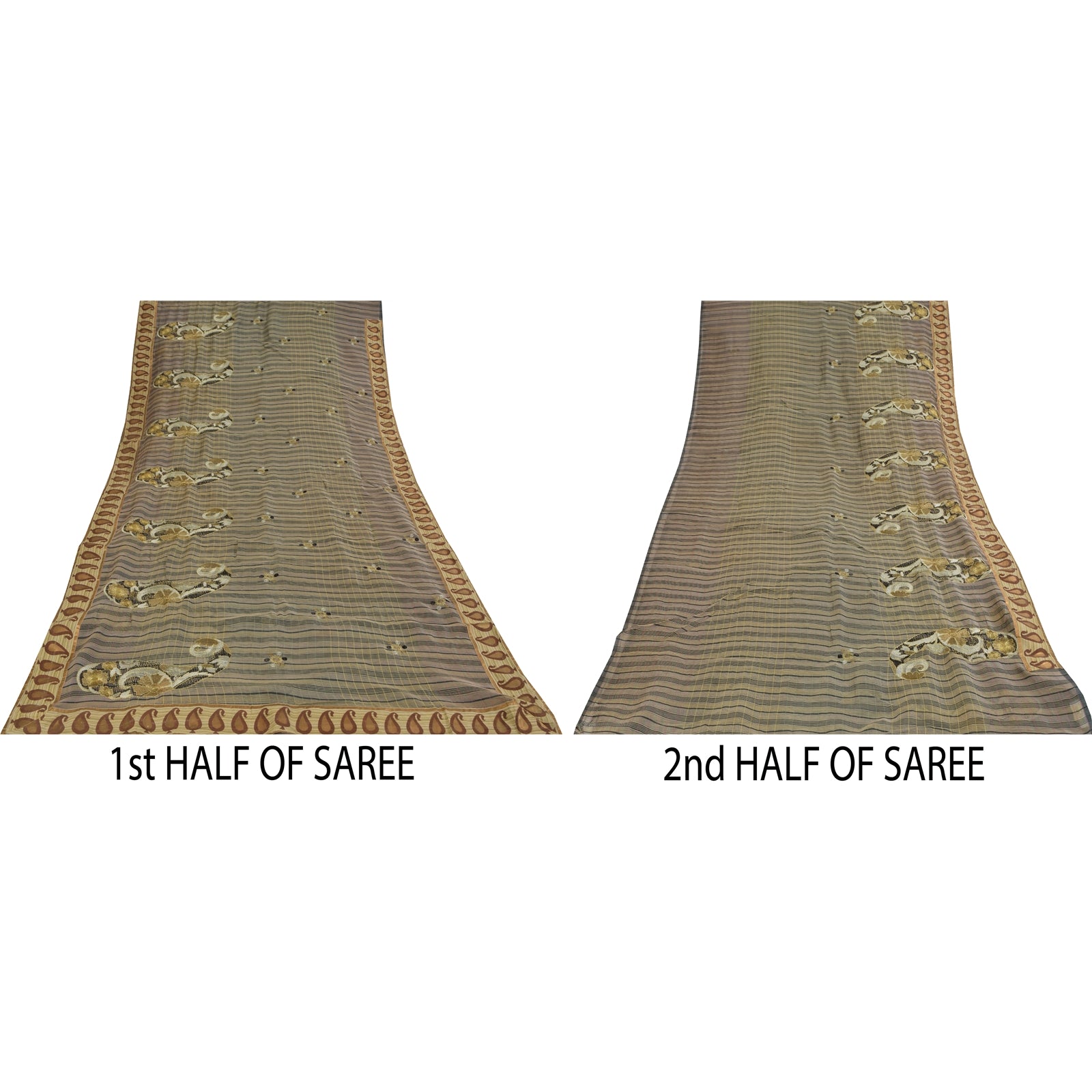 Sanskriti Vintage Cream Sarees cotton Silk Embroidered Woven Sari Ethnic Fabric