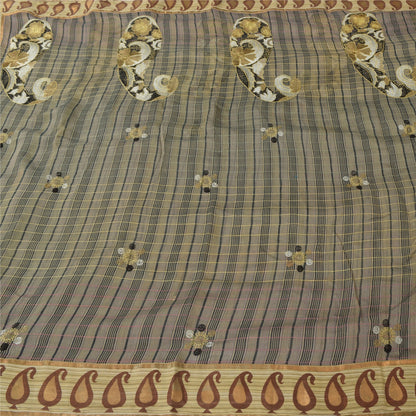 Sanskriti Vintage Sari Cotton Silk Cream Saree Embroidered Woven 5yd Indian Ethnic Fabric Bohemian For Dressmaking,Craft Supplies