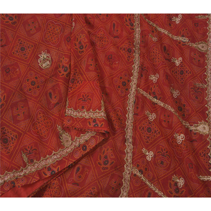 Sanskriti Vintage Red Saree American Georgette Hand Beaded Fabric Premium Sari
