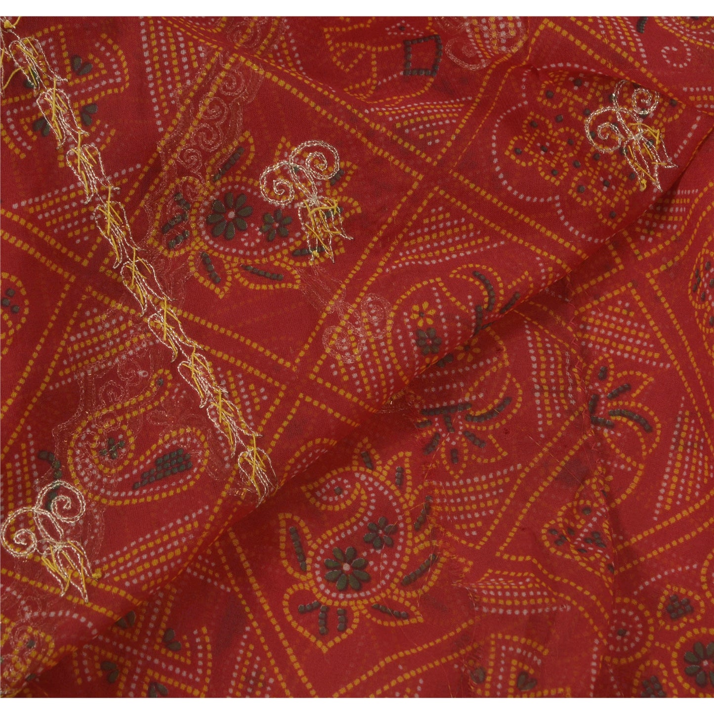 Sanskriti Vintage Red Saree American Georgette Hand Beaded Fabric Premium Sari