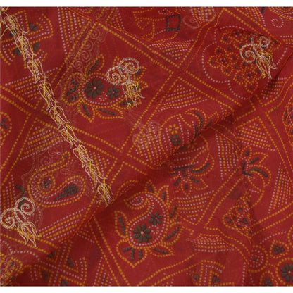 Sanskriti Vintage Red Saree American Georgette Hand Beaded Fabric Premium Sari