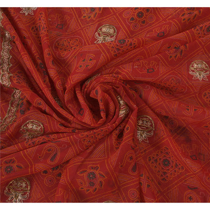 Sanskriti Vintage Red Saree American Georgette Hand Beaded Fabric Premium Sari