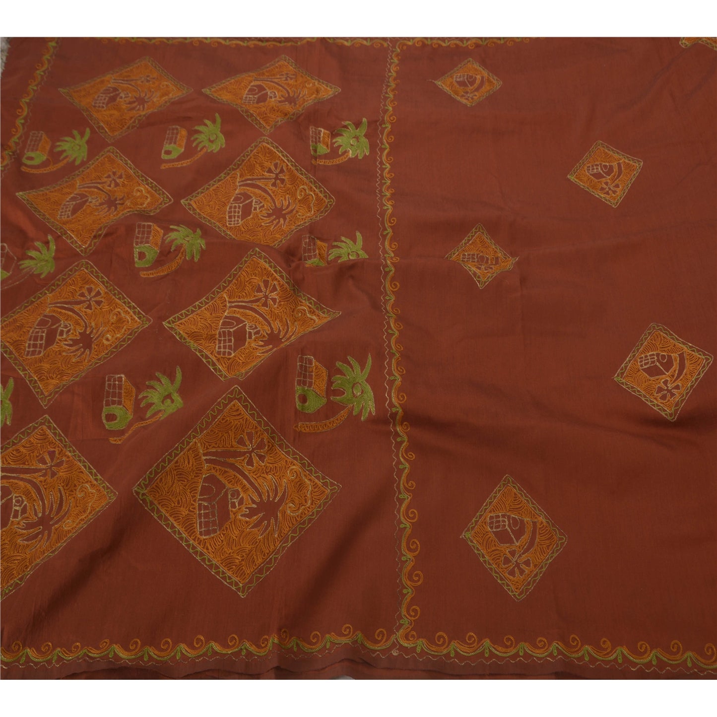 Sanskriti Vintage Brown Saree Art Silk Hand Embroidered Premium Sari Fabric