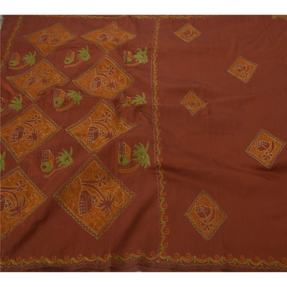 Sanskriti Vintage Brown Saree Art Silk Hand Embroidered Premium Sari Fabric