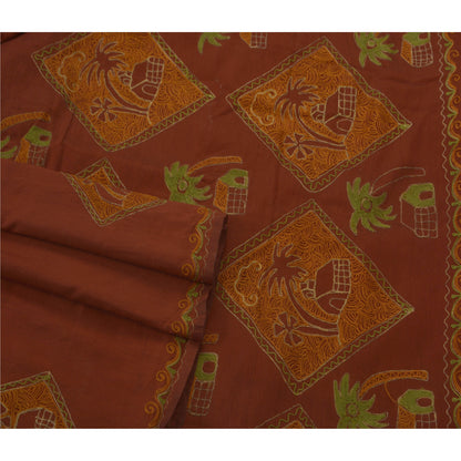 Sanskriti Vintage Brown Saree Art Silk Hand Embroidered Premium Sari Fabric