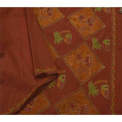 Sanskriti Vintage Brown Saree Art Silk Hand Embroidered Premium Sari Fabric