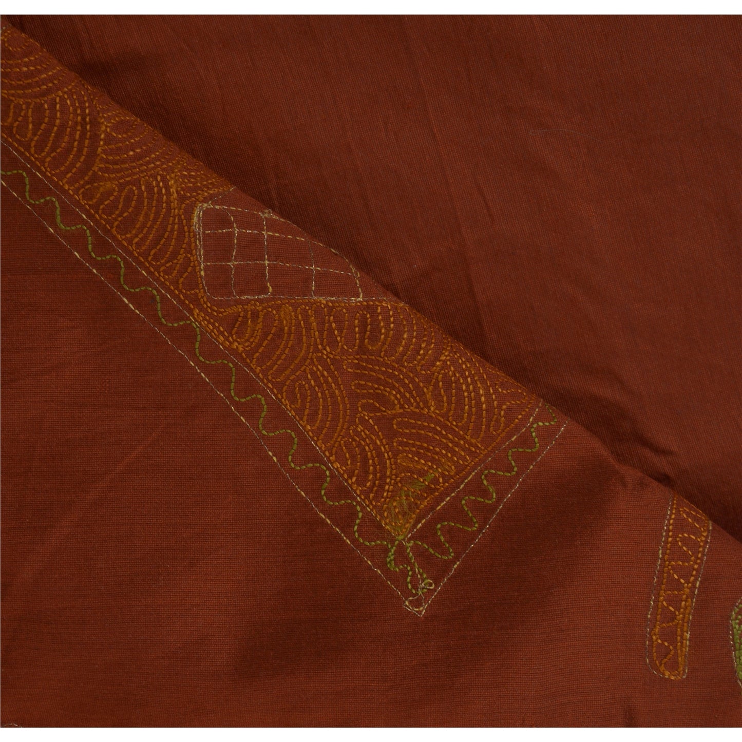 Sanskriti Vintage Brown Saree Art Silk Hand Embroidered Premium Sari Fabric
