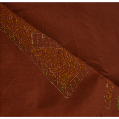 Sanskriti Vintage Brown Saree Art Silk Hand Embroidered Premium Sari Fabric