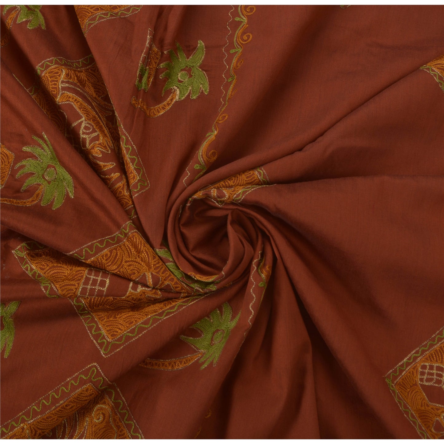 Sanskriti Vintage Brown Saree Art Silk Hand Embroidered Premium Sari Fabric