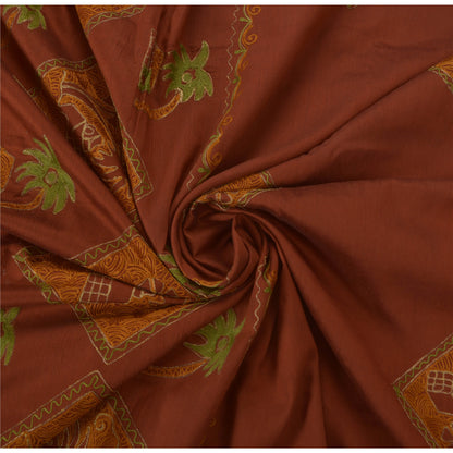 Sanskriti Vintage Brown Saree Art Silk Hand Embroidered Premium Sari Fabric