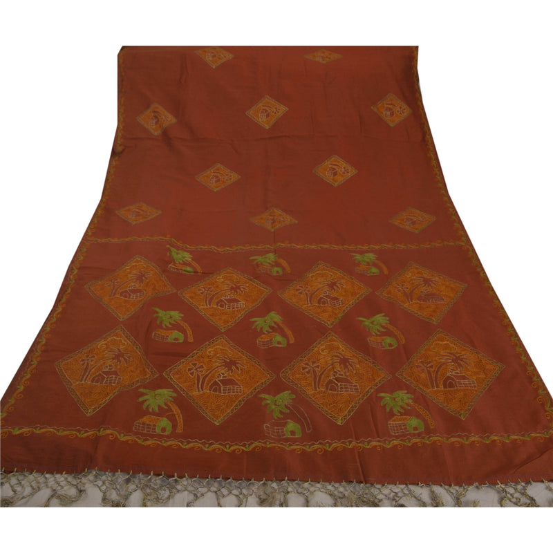 Sanskriti Vintage Brown Saree Art Silk Hand Embroidered Premium Sari Fabric