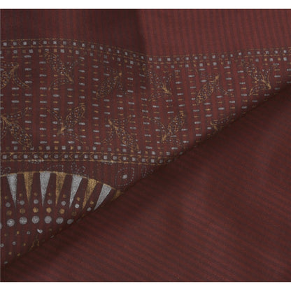 Sanskriti Vintage Dark Red Sarees Art Silk Painted 5YD Craft Fabric Premium Sari