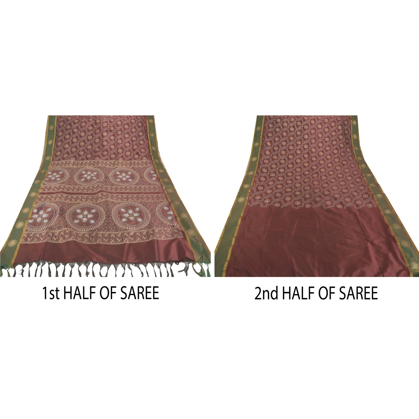 Sanskriti Vintage Dark Red Sarees Art Silk Painted 5YD Craft Fabric Premium Sari