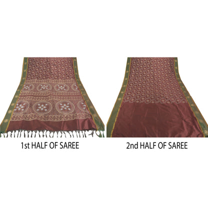 Sanskriti Vintage Dark Red Sarees Art Silk Painted 5YD Craft Fabric Premium Sari