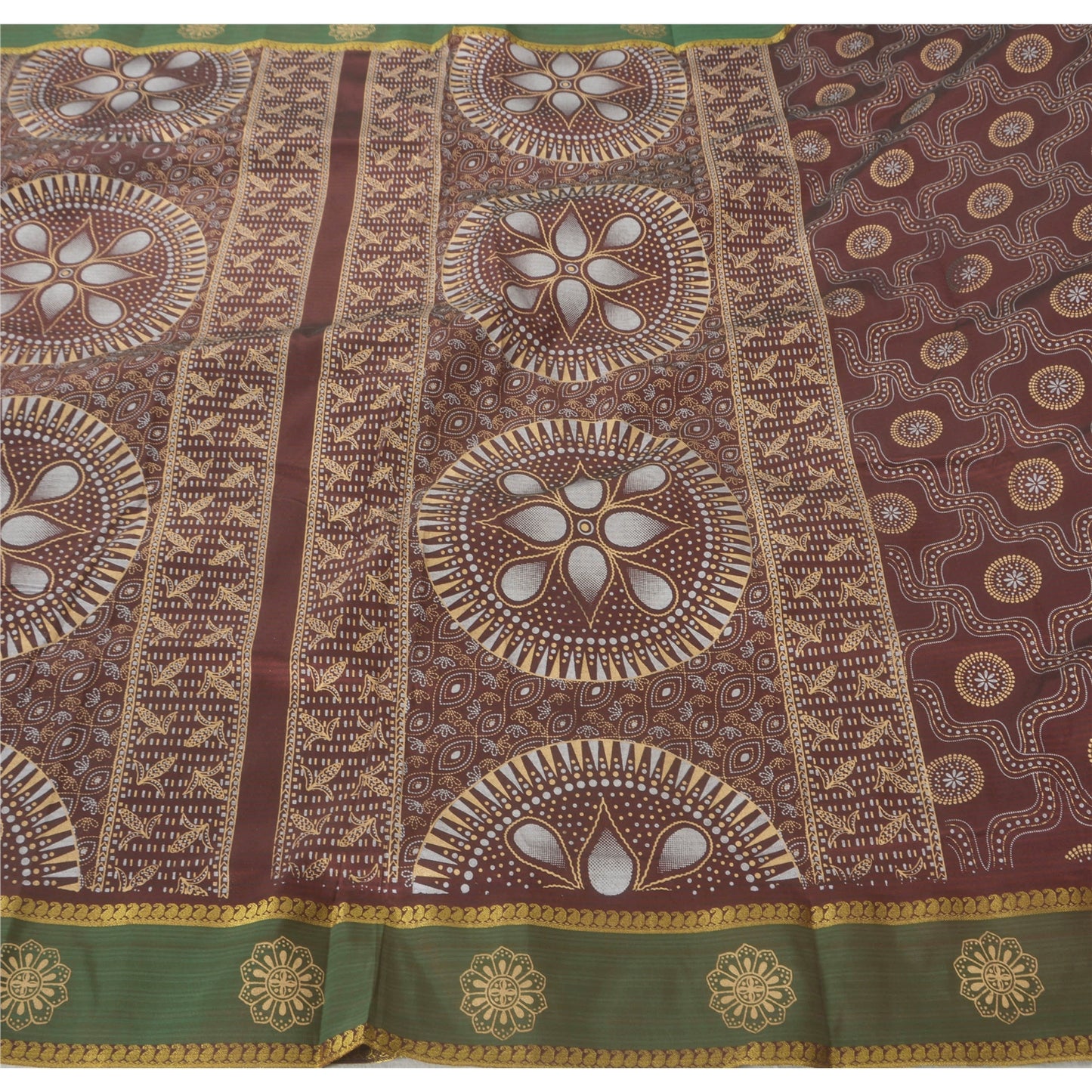 Sanskriti Vintage Dark Red Sarees Art Silk Painted 5YD Craft Fabric Premium Sari