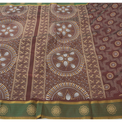 Sanskriti Vintage Dark Red Sarees Art Silk Painted 5YD Craft Fabric Premium Sari