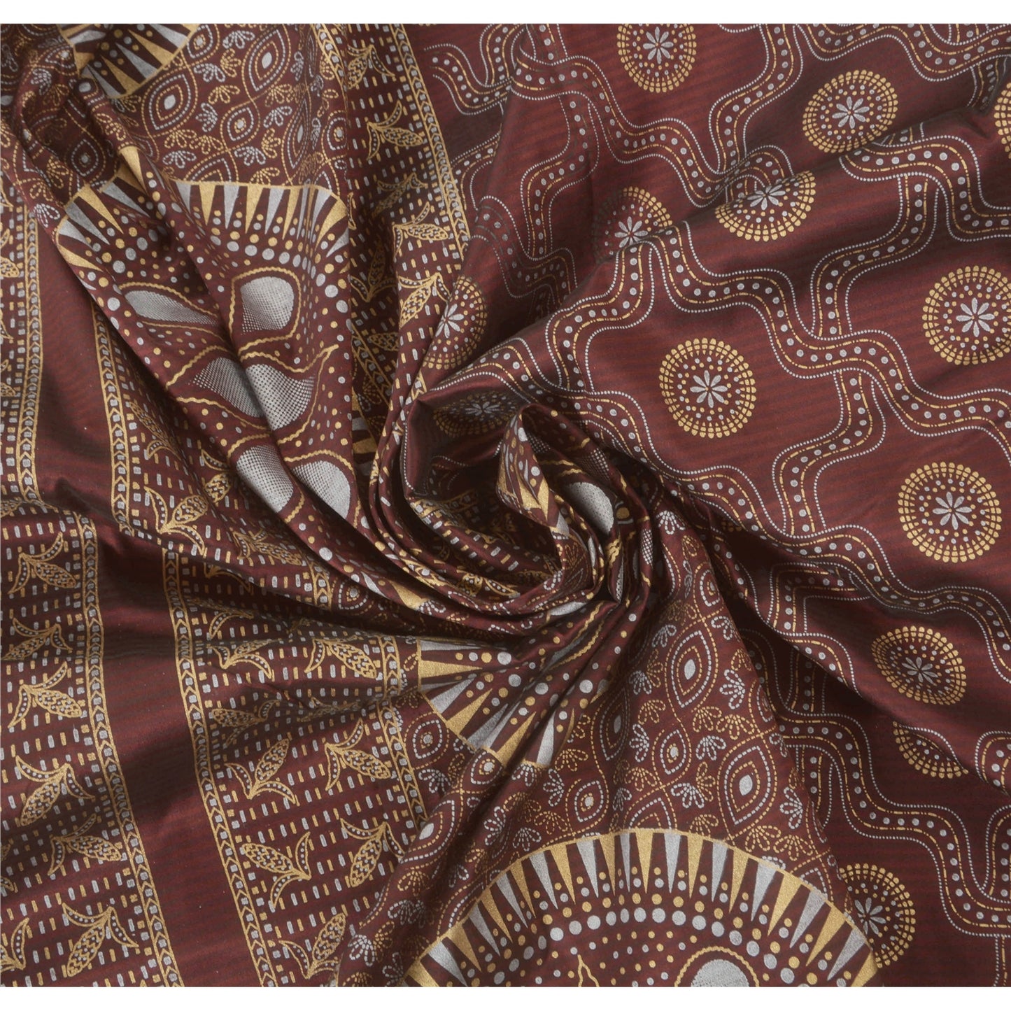 Sanskriti Vintage Dark Red Sarees Art Silk Painted 5YD Craft Fabric Premium Sari