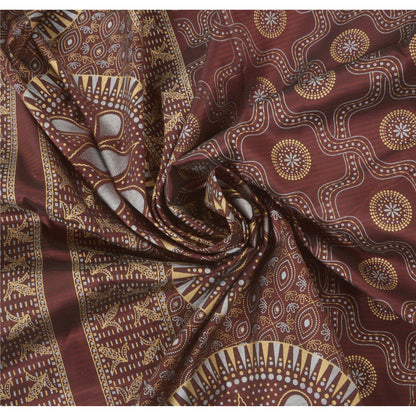 Sanskriti Vintage Dark Red Sarees Art Silk Painted 5YD Craft Fabric Premium Sari