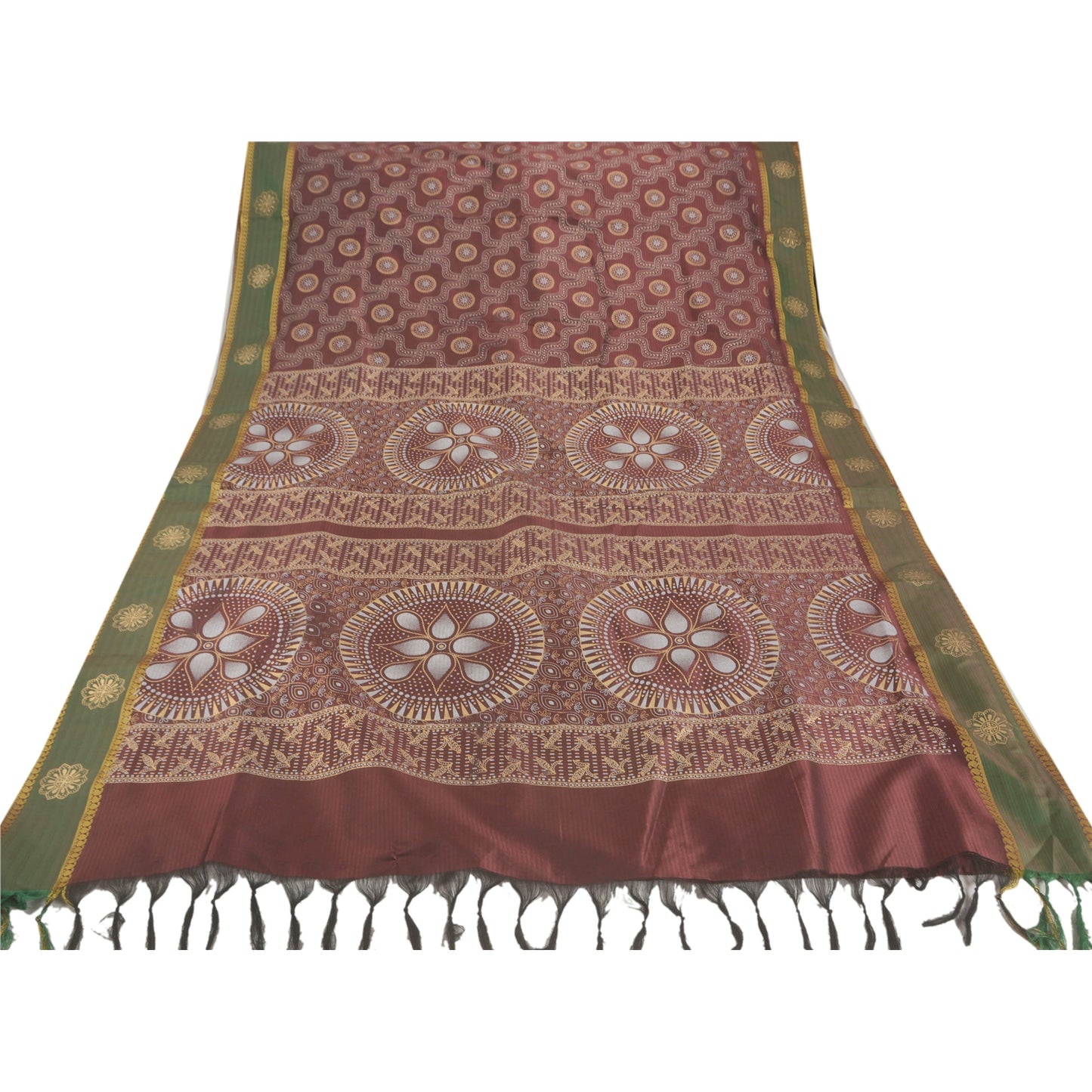 Sanskriti Vintage Dark Red Sarees Art Silk Painted 5YD Craft Fabric Premium Sari