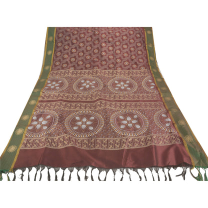 Sanskriti Vintage Dark Red Sarees Art Silk Painted 5YD Craft Fabric Premium Sari