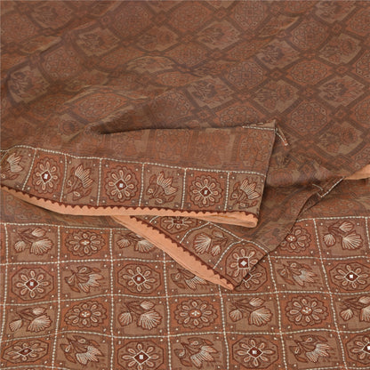 Sanskriti Vintage Mauve Pure Silk Sari - Embroidered Floral Peacock Design -5.5 Yard Fabric Assorted Vintage Scraps, Upcycled Ideal for Bag Making